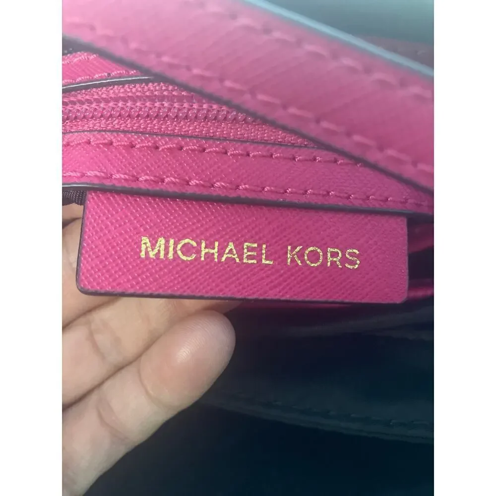 MICHAEL KORS SMALL BLACK NYLON PINK TRIM CROSSBODY BAG
